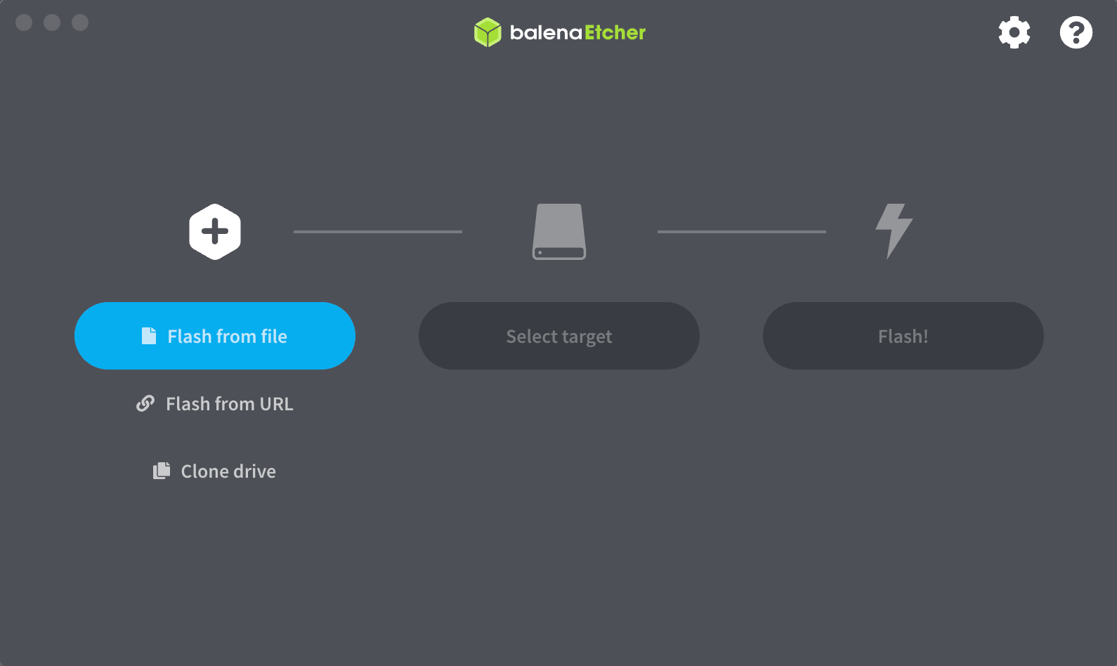 Balena Etcher Configuration Screen